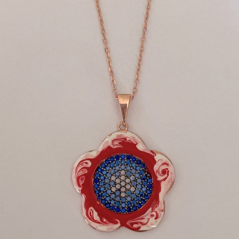 🧿925 Silver evil eye cz stones handmade enamel necklace